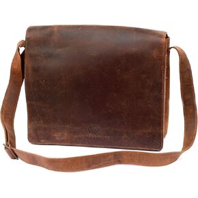 Chelsea Handmade Genuine Leather Crossbody Laptop Messenger Shoulder Bag 14 inch Satchel for Men and Women Crazy Horse Distressed Vintage Brown