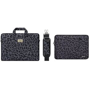 MOSISO Polyester Vertical Laptop Sleeve Bag with Pocket Laptop Shoulder Bag & Laptop Shoulder Bag with Belt, Black