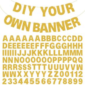 107 Pieces Glitter A-Z Letters and Numbers Banner – DIY Custom Alphabet and Number Garland Kit for Birthday, Wedding, Graduation, Baby Shower, New Year and Party Decorations (Gold)