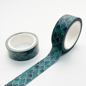 2 PCS لفات Washi Tapediy Crafts غلاف التغليف الزخرفي لاصق شريط لاصق شريط الأسماك حورية البحر للمجلات الرصاصة المخططين ومواد لاصقة الشريط الحرف （أخضر）