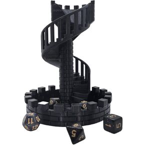 Dice Spiral Staircase Castle Dice Tower Dungeons and Dragons RPG Tabletop Roleplaying Game Jail D&D (7PCS D20 Dice Set Included) Black