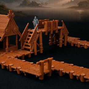 مجموعة التضاريس RPG Modular Wharf للعب المنصية-إكسسوارات DND مفصلة للغاية ، مباني TTRPG ، الأبراج المحصنة ودعامات الخريطة للمنمنمات 28 مم-AF689