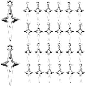 100 Pcs Silver Charms for Jewelry Making,Pentagram Pendant Jewelry Making Connecting Accessories for DIY Bracelet Necklace Earrings Jewelry Making Craft Supplies Christmas Ornament Decoration