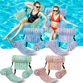 4 Pack Pool Floats Chairs Adult Inflatable Fabric Covered Pool Lounge Chairs Adjustable Summer Hammock Water Floating Chair Party Bohemian Swimming Pool Float for Water Pool