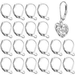 20 PCS Earring Hooks, Leverback Earring Hooks, Stainless Steel Clasp Hoop, Hypoallergenic, French Ear Wire Finding for Women DIY Crafts Jewelry Making (Silver)