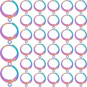 1 Box 40Pcs Round Wire Earring Hooks Stainless Steel Earring Findings Bulk Leverback French Hook Earring Wires Dangle Colored Rainbow Huggie Earring Hook for Jewelry Making Suppiles DIY Craft
