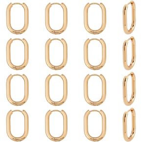 UNICRAFTALE 8 Pairs 18K Gold Plated Hoop Earrings for Women Trendy Square Hoop Geometric Minimalist Rectangle Huggie Stainless Steel Oval Earrings for Jewelry Making