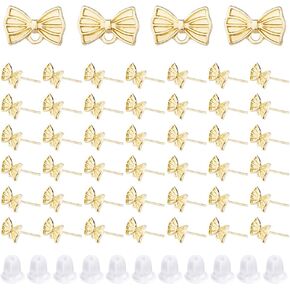 DICOSMETIC 80Pcs Bow Earring Finding Golden Bowknot Stud Earring Alloy Bow Tie Post Earrings Stainless Steel Steel Pin 150Pcs Plastic Ear Nuts for DIY Earrings Jewelry Making