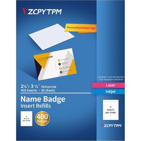 Customizable Name Badges Insert,2-1/4x3-1/2 Inch Vertical,White Printable Name Tag Insert Refills for Name Tag Holder,Laser/Inkjet Printable,400 Total Badges Insert(No Clip)