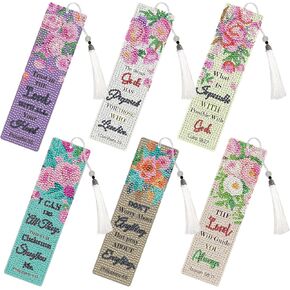 Christian Diamond Art Bookmarks Kits - 6 Pcs DIY Bible Verse Diamond Painting Bookmarks with Flower Pattern Religious Gem Art Craft Inspirational Gift for Students Reading Lovers Beginners Teacher