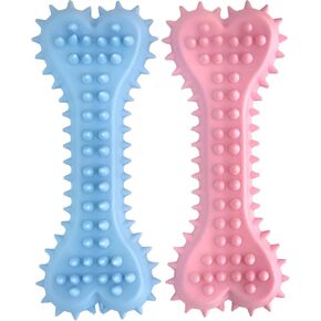 Simplyy Rubber Bone Dog Chew Toy - Durable & Long-Lasting Bite-Resistant Chew Toy for Dogs Perfect for Fun, Dental Health, and Endless Entertainment- Blue and Pink (2-Pack)