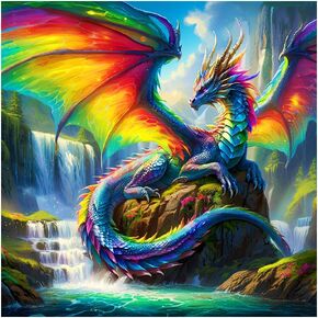 FHBUBPUP 5D Dragon Diamond Painting Kits for Adults, Dragon Diamond Art Kits for Beginners, DIY Full Drill Round Diamond Dot Gem Art, Craft Gift Suitable for Home Wall Decoration 12×12Inch