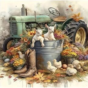 Fall Farm Truck Diamond Art Kits for Adults, 5D Tractor Diamond Painting Kits for Adults Beginners, DIY Full Round Drill Diamond Dot Painting Gem Art Kits for Adult, Home Wall Decor 13.8x13.8 Inch