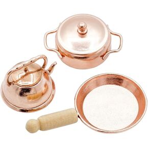 Odoria 1/12 Miniature Pots and Pans Copper Kettle Dollhouse Cookware Accessories