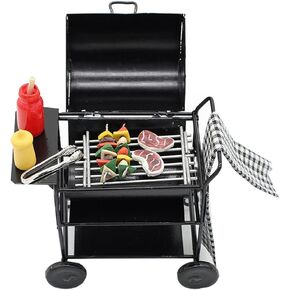 Dollhouse Kitchen Furniture Foods Barbecue Miniature BBQ Grill Roasting Oven Set Decor Accessories Pretend Play