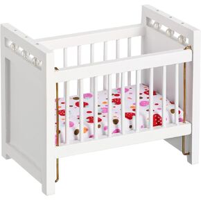 Totority DollHouse Crib Doll Rocking Cradle Dollhouse Mini Bett Puppenhaus Holz Mini Furniture Kit Tiny Baby Bed Cot Mini Puppy White Children's Room Bamboo Silk