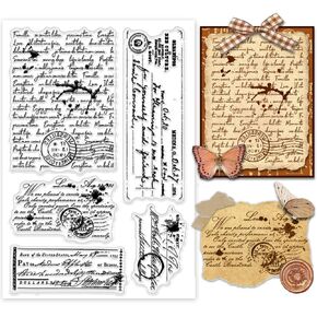 PH PandaHall Vintage Clear Stamp for DIY Scrapbooking, Handwritten letterhead Rubber Stamp Text Background Silicone Stamps Transparent Seal Stamps for Card Making, Journal, Postcard, Gift Tags
