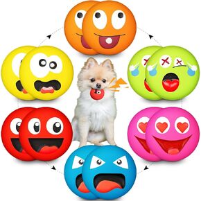 Hungdao 12 Pcs Latex Squeaky Dog Toys Funny Face Squeaky Dog Balls Soft Rubber Interactive Fetch Play Balls for Mini Small Breeds Puppy Pet Teething Training