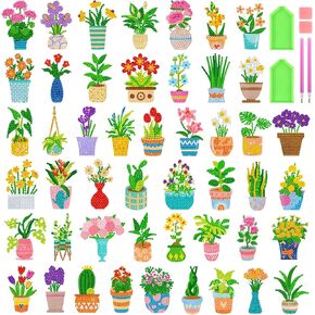 HITO 48Pcs Diamond Art Painting Stickers Kits for Kids-Flower Gem Stickers for Children, Plants Diamond Art Painting Sticker Mosaic Kits for Kids Gift for Girls Boys 4-8-10-12 Years Old