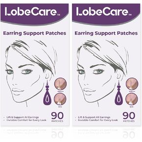 LobeCare - 180(90 x 2 Pack) Clear Ear Lobe Support Patches for Earrings - Comfortable and Hypoallergenic Earring Backs for Droopy Ears - Prevents Stretching and Tearing