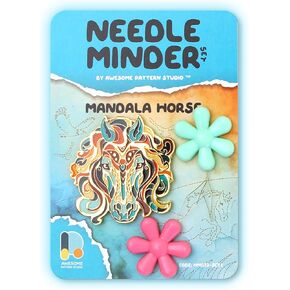 Awesome Pattern Studio Needle Minder Set - Mandala Horse Magnetic Needle Minder + 2 Needle Threaders. Enamel Pin for Cross Stitch, Embroidery and Craft