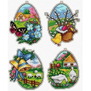 Wizardi Counted Cross Stitch kit with Plastic Canvas "Easter Ornaments" Set of 4 Designs 7697 Orchidea