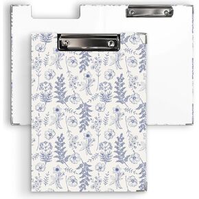 Ku-dayi Blue Chinoiserie Floral Clipboard Padfolio with Storage Pocket, Vintage Boho Blue and White Botanical Flowers Low Profile Clip Boards for Nurse Office Classroom, Gifts for Women,12.4 x 9.25