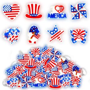24PCS 4th of July Party Favors Supplies Light Up Ring for Kids, patriotic party favors Bulk Glow in the Dark Light Up Toys for Classroom Prizes Independence Day Decorations