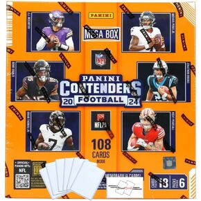 2024 Panini Contenders NFL Football Mega Box with 108 Trading Cards + 6 Toploaders + StreetCards Magnet!