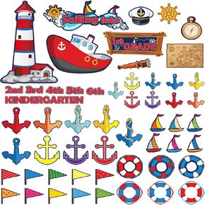 106 Pcs Nautical Classroom Decor Sailing Into Bulletin Board Sailboat Paper Cutouts Sets with Glue Point Dots for Teachers Kindergarten Classroom ​Bulletin Board Border Wall Decoration