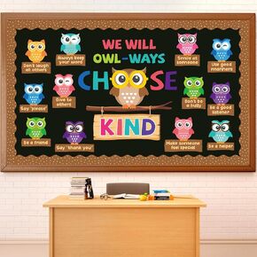 Colorful Owl Bulletin Board Set We're Owl-Ways Choose Kind Classroom Bulletin Board Decorations Mix Owls Kindness Paper Cutouts for Owls Themed Party Back to School Chalkboard Wall Door Decorations