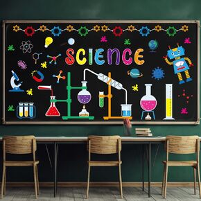 50 Pcs Science Bulletin Board Set Scientific Classroom Bulletin Board Decorations Classroom Wall Decals Scientist Themed Party Favors Decor for Back to School Chalkboard Home Window