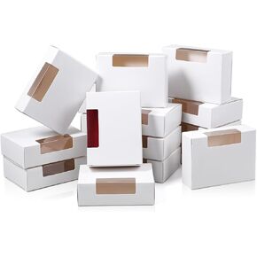 Spakon 30 Pcs Kraft Paper Box with Clear Window Soap Boxes for Homemade Soap Making Rectangle Gift Box for Bakery Jewelry Cookies Cake Candy Birthday Party Gift Packaging 3.5 x 2.6 x 1.2 Inch(Brown)