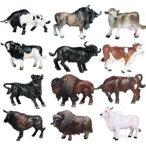 Hiawbon 12 Pcs Miniature Cattle Figurines Set Mini Cow Models Plastic Cattle Models
