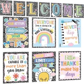 13Pcs Composition Classroom Decor Welcome Back to School Motivational Posters Girl Style Inspirational Quote Poster Colorful Bulletin Board Sets for Kindergarten Elementary Middle High School Wall Art