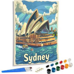 SKRYUIE Paint by Numbers Kits for Adults Sydney Opera House, Acrylic Oil City Paint by Numbers for Adults Beginner Canvas with Brushes Paintwork Art Crafts for Home Decor 16x20 inch x15