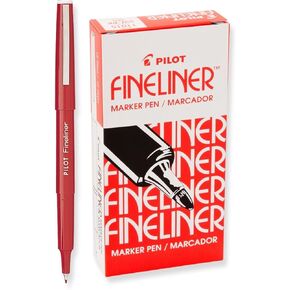 2 Dozen Total 24 Pens, Pilot Fineliner Marker Pens, Fine Point, Red Ink (11015)