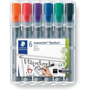 STAEDTLER 356 B WP6 Lumocolor Flipchart Markers, Chisel Tip 2-5mm Line Width - Assorted Colours (Pack of 6)