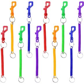 Mini Skater 12Pcs Colorful Flexible Anti-Lost Spring Coil Cord Keychain, Theftproof Elastic Keychain Ring Badge Card Clip Leash Lanyards, Slipping Switch Snap Hook Cord Retractable Key Ring