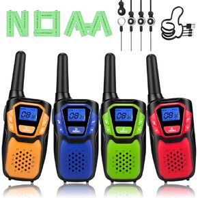 Walkie Talkie Rechargeable,Easy to Use Family Walky Talky 4 Pack Toy for 3-12 Years Old Boys and Girls Birthday for Camping Hiking Outdoor with Regular Micro-USB Cable/Battery