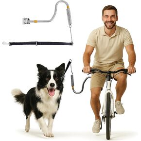 Large Dog Bike Leash Attachment, U-Shape Shock Absorbing Dog Leash for Bike Riding, Adjustable Bicycle Attachment for Pet, Quick Install&Remove with Reflective Strip