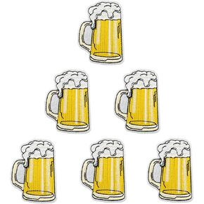 6PCS Beer Patch Iron on for Clothing Fabric Sewing Embroidered Applique for Jacket Jeans Clothing Badge