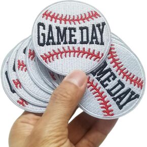 Wholesale Set of 12 Game Day Softball White Baseball Sports Cheerleading Team Iron On Embroidered Patches Appliques Machine Embroidery Headband Patch Trucker Hat Cap Jacket Denim Jeans Shirt 2.5"x2.5"