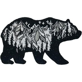 Bear Mountains Stars 5" Embroidered Patch DIY Iron-on or Sew-on Decorative Vacation Travel Souvenir Applique Explore Wander Nature Wildlife Series Wolves Wildlife Hike Trek Camping National Parks