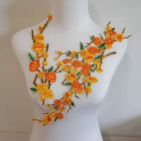 1set Quince Sakura Flower Embroidery Iron On Applique Patch(1set =2pcs) (Orange)