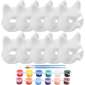 34pcs White Cat Masks to Paint, Blank Face Cover Set or Masquerade Party DIY Painted