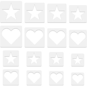 16 Pcs Star Heart Stencil, 8 Sizes Reusable Paint Stencils Airbrush Stencil Large Star Template Stenciles Stuff Home Decoration for Painting Crafts Face Walls Wood Fabric Paper Canvas(White)