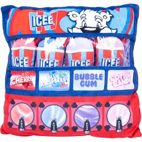Fizz Creations ICEE Pillow. Includes 4 Removeable Plush ICEE Slushies in 4 Classic Slushy Flavors. 14" x 14". Officially Licensed ICEE Merchandise.