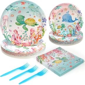 96 Pcs Party Plates, Pink Mermaid Paper Plates and Napkins Party Supplies for Birthday Baby Shower Picnic, Dessert Plates, Disposable Tableware Sets Serve for 24 Guests