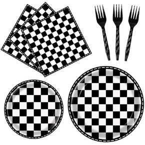 96 Pcs Checkered Plates and Napkins Party Supplies Racing Party Favors Race Car Birthday Decorations Checkered Flag Party Supplies